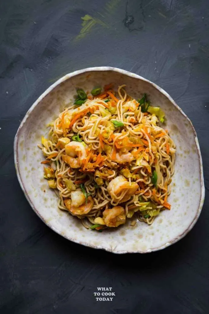 stir-fried prawn shirataki noodles