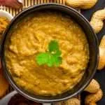 peanut sauce in the wooden bowl