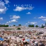 landfill in Bali with blue sky and garbage and waste